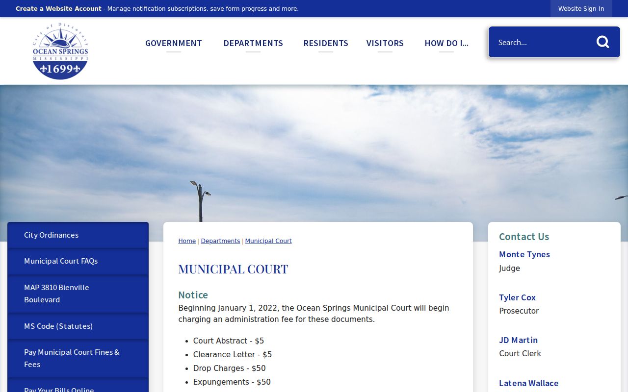 Ocean Springs Municipal Court official instructions