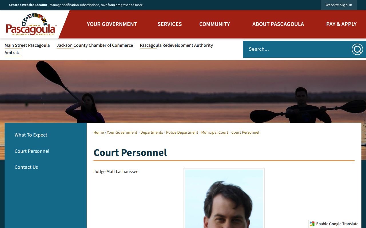 Pascagoula Municipal Court personnel and contact page