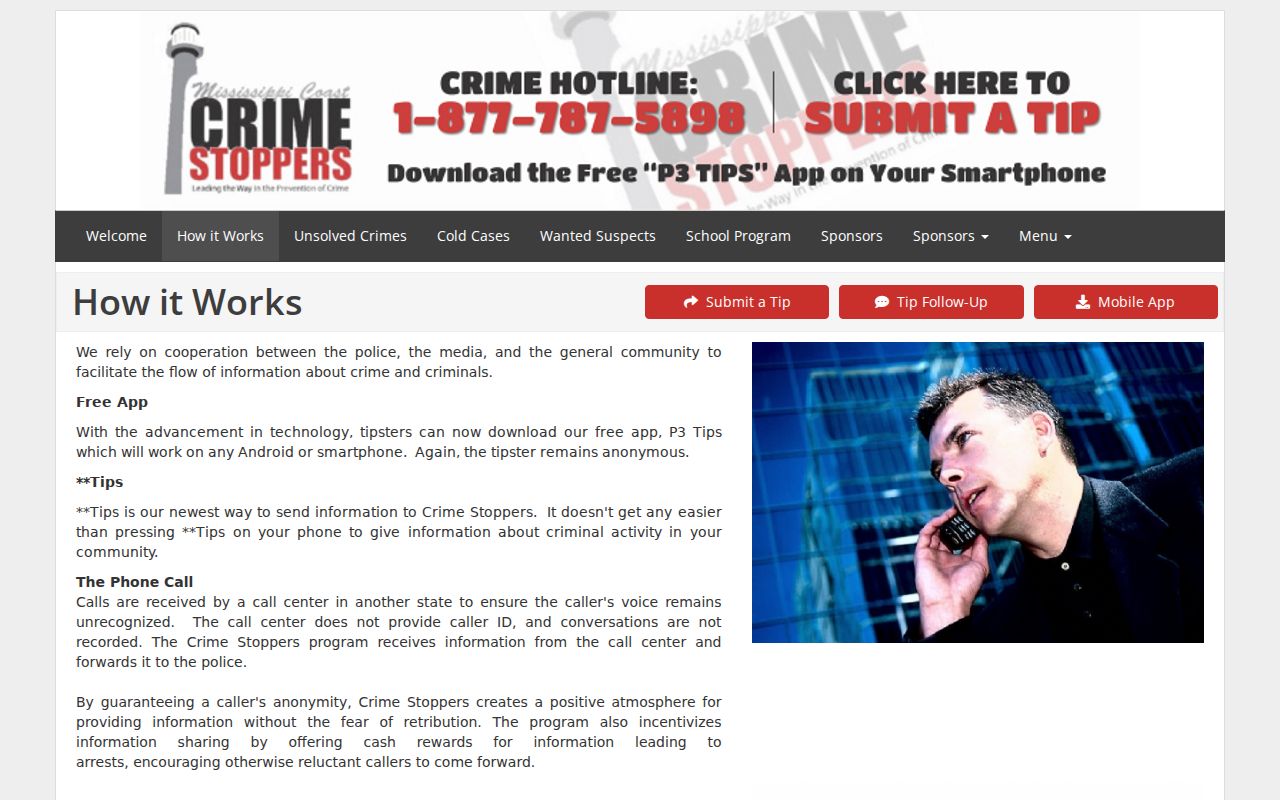 Mississippi Coast Crime Stoppers tip interface